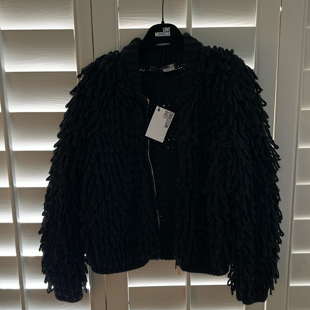 Love Moschino Lightweight Sweater Jacket Size 6 (European 42) Black Loops